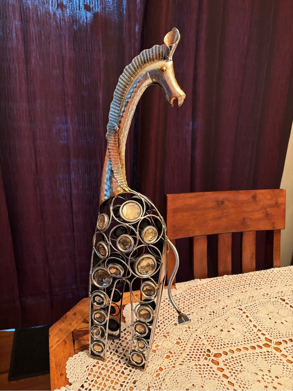 Handcrafted Metal Giraffe Sculpture with Glass Accents - Gold Finish